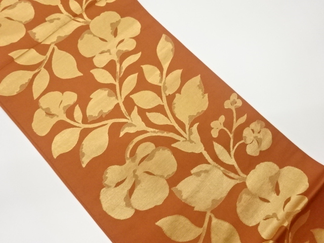 JAPANESE KIMONO / VINTAGE FUKURO OBI / WOVEN FLORAL PLANTS